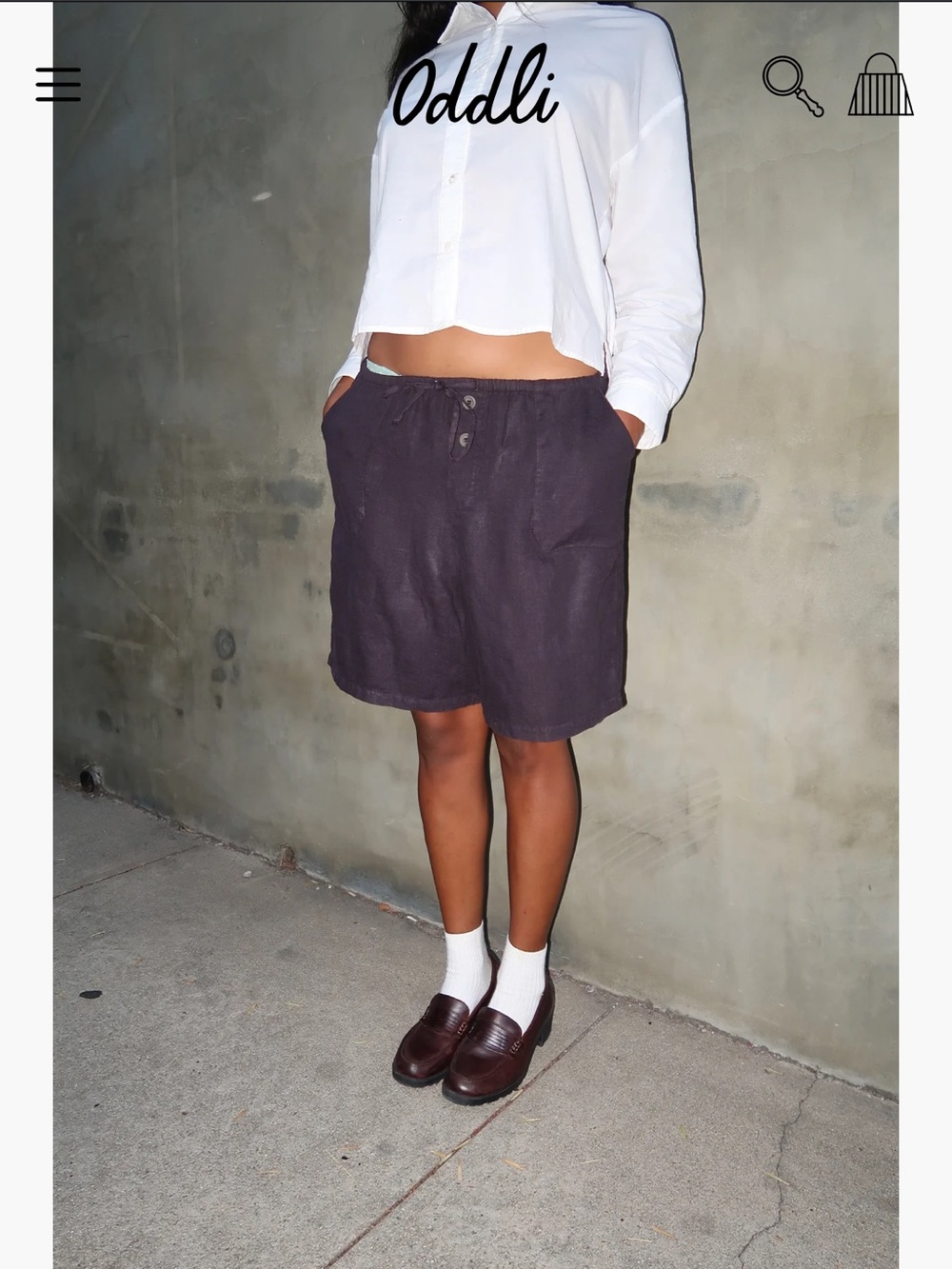 Women's Linen Drawstring Bermuda Shorts in Dark Charcoal